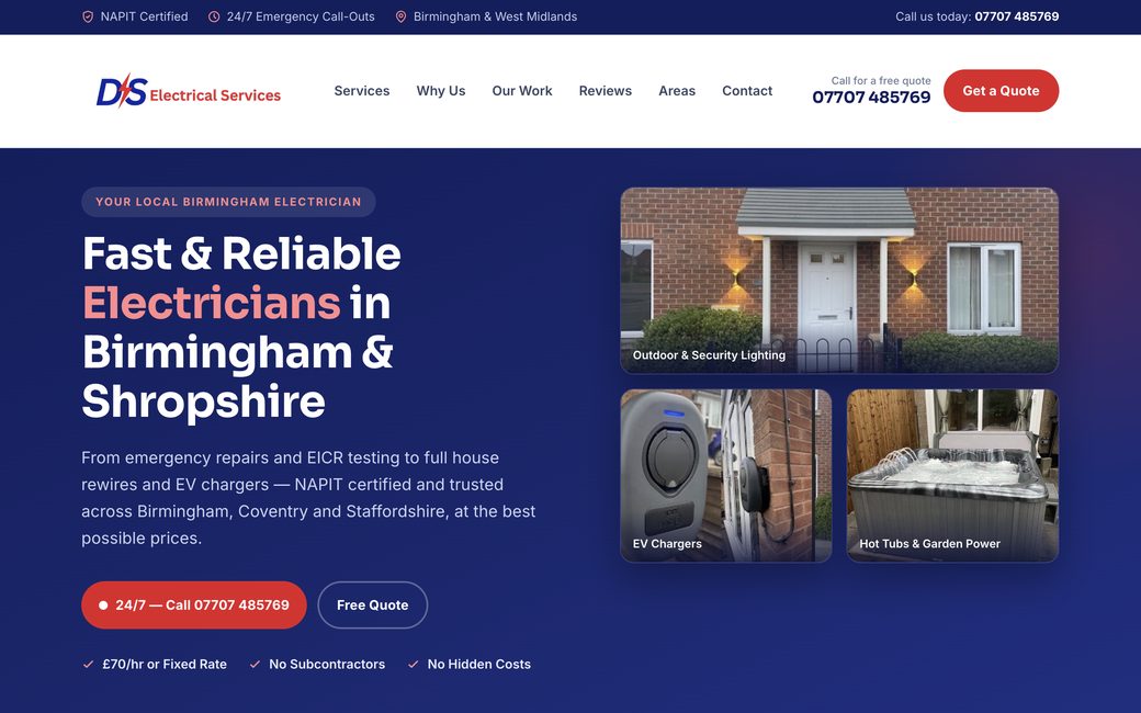 DS Electrical website built by Kerb Digital