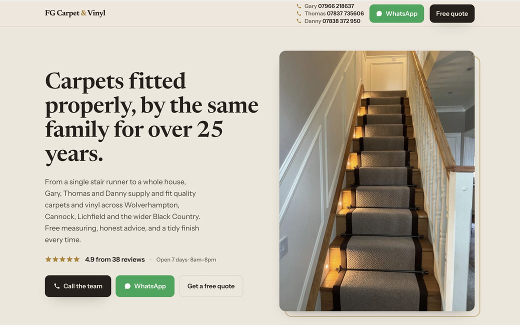 FG Carpet & Vinyl website built by Kerb Digital